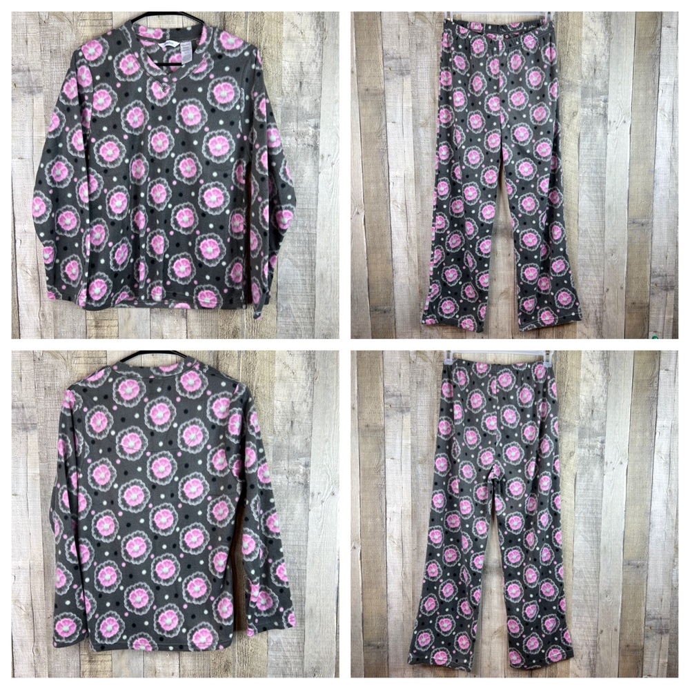 Mayfair Medium Fleece 2-Pc. Pj Set Gray/Pink/White/Black Long Sleeve Top…